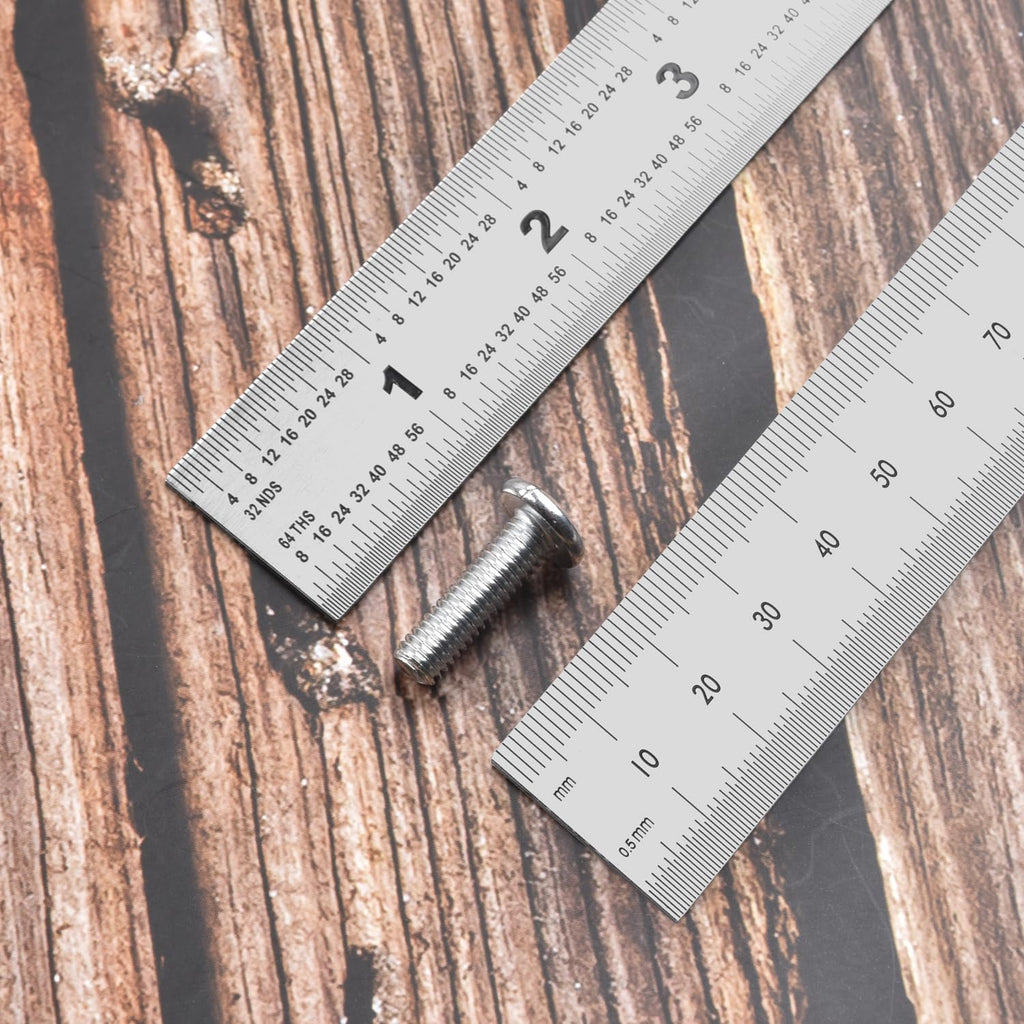 6-Pcs Stainless Steel Ruler Set – 6", 8", 10", 12", 14", 16" Precision Metal Rulers with Inch & Metric Graduations – 1/64", 1/32", mm & 0.5mm Markings – for Workshop, Office, Sewing & DIY