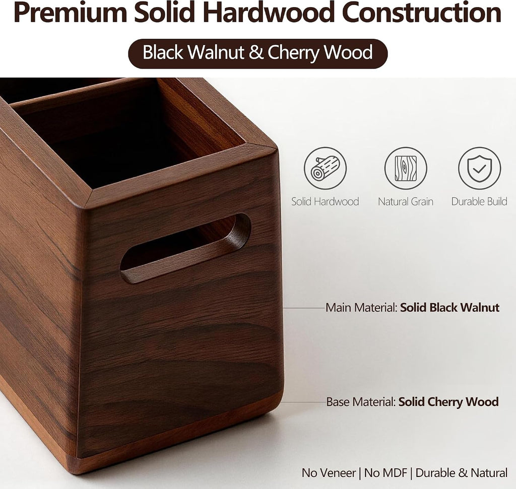 Solid Black Walnut Dual Slot wood Pen Holder for Desk