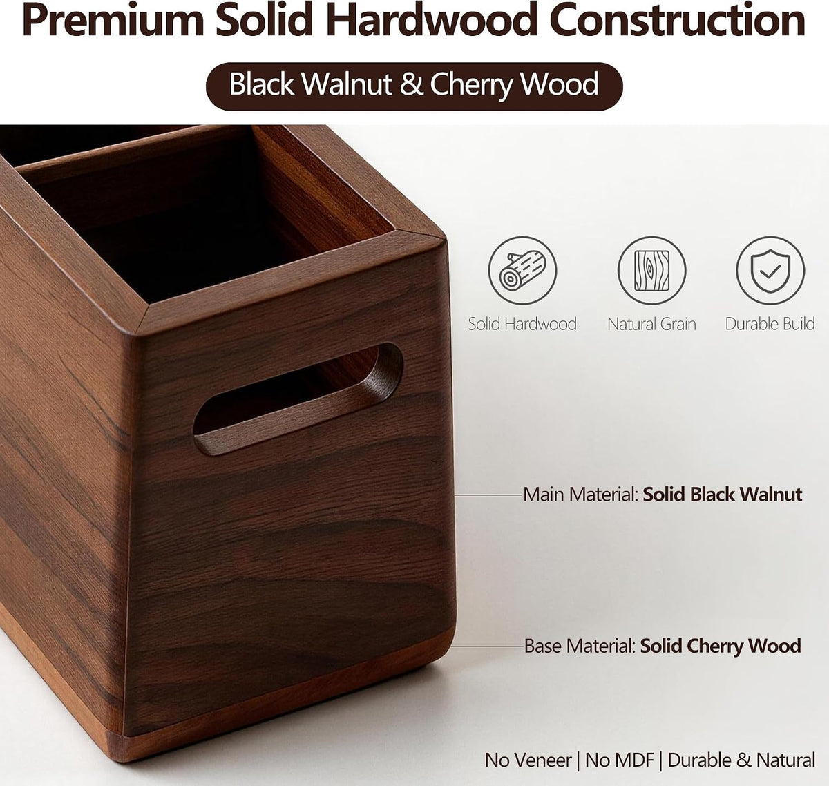 Solid Black Walnut Dual Slot wood Pen Holder for Desk