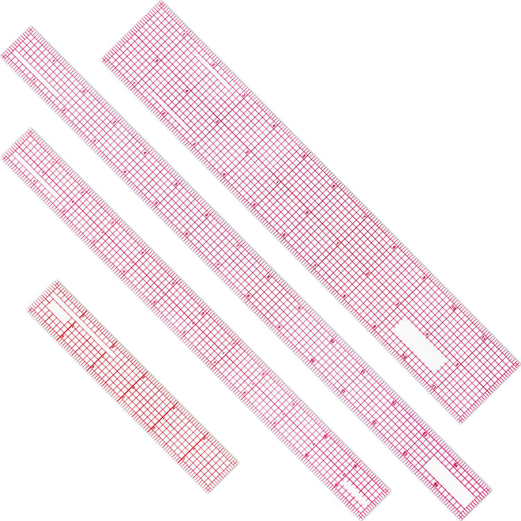 Pelopy 4 Pcs Clear Plastic Ruler 6 Inch, 12 Inch, 15 Inch, Transparent