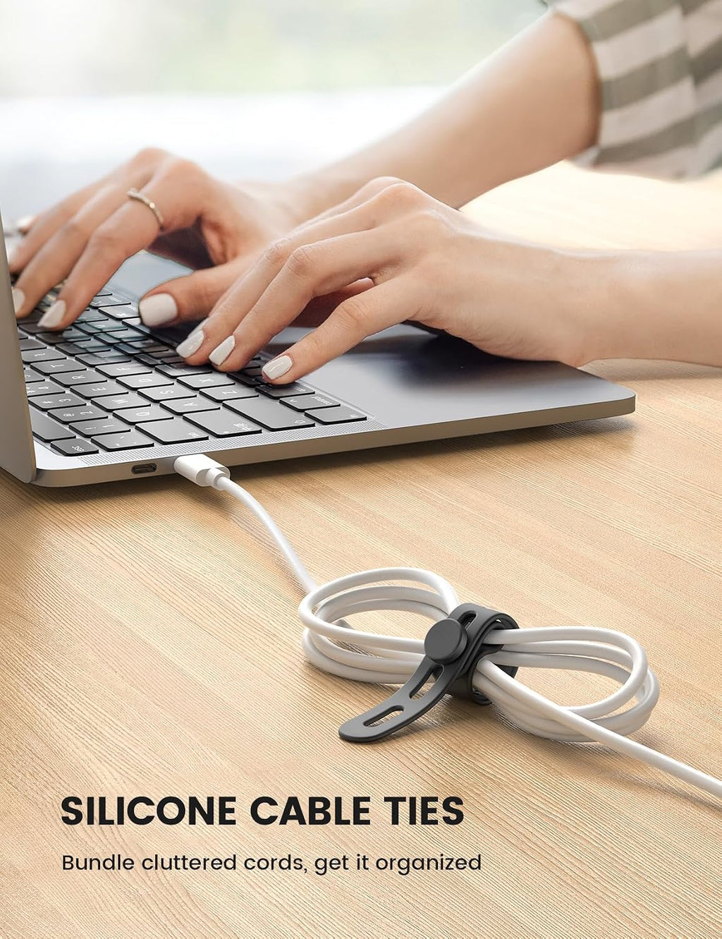 Lamicall 10 Pack Silicone Cable Ties Cord Organizer - Wire Management Wraps