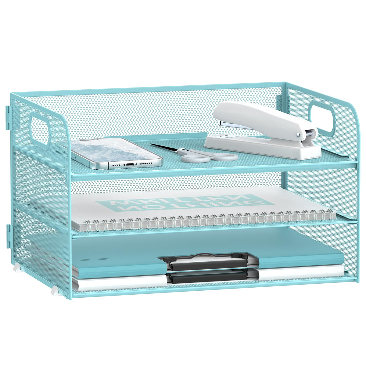 DALTACK 3 Tier Desk Organizer with Pen Holders and Paper Trays, Black