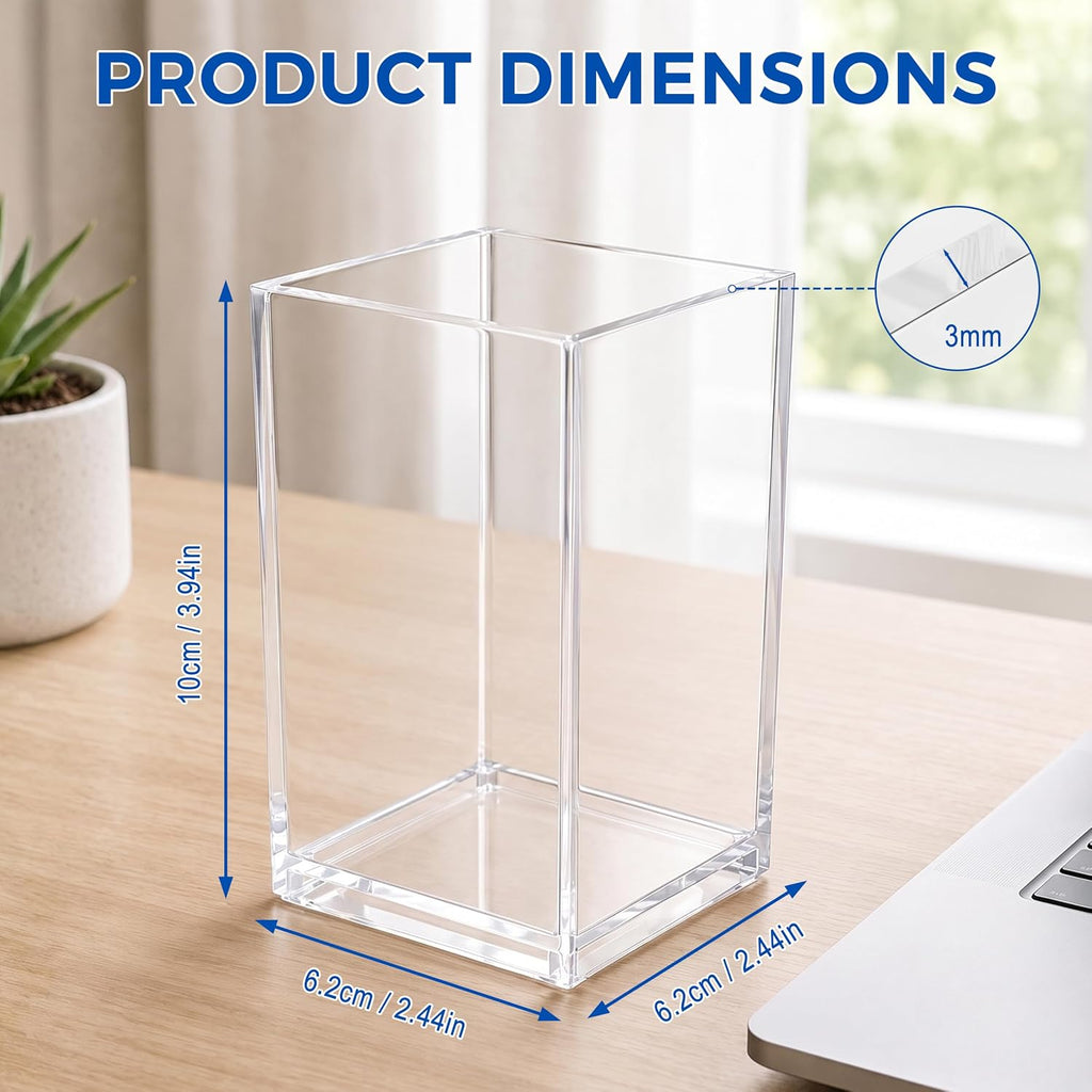 Acrylic Pencil Pen Holder Cup, Clear, 3 Pack | Storage Organizer for School Stationery, Office Desk Accessories, Cosmetic