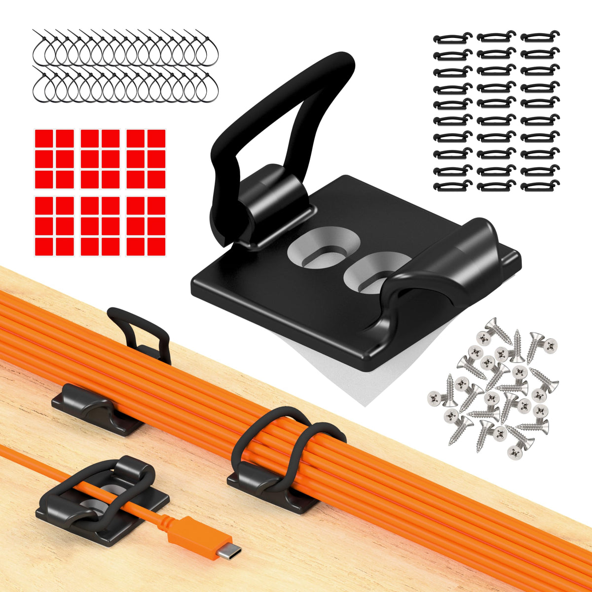 [Made in the UK] 10-Pack Adjustable Elastic Adhesive Cable Clips, Wire Management Holder, Cord Organizer for Home Office, Under Desk, Behind TV, Phone Charger, Laptop, PC, HDMI, USB (White)