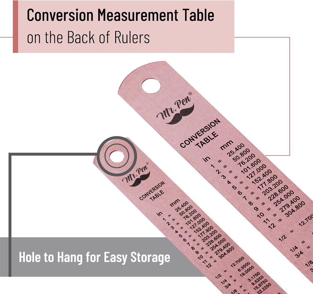 Mr. Pen- Metal Straight Edge Ruler, 2 Pack, 6" and 12", Rose Gold