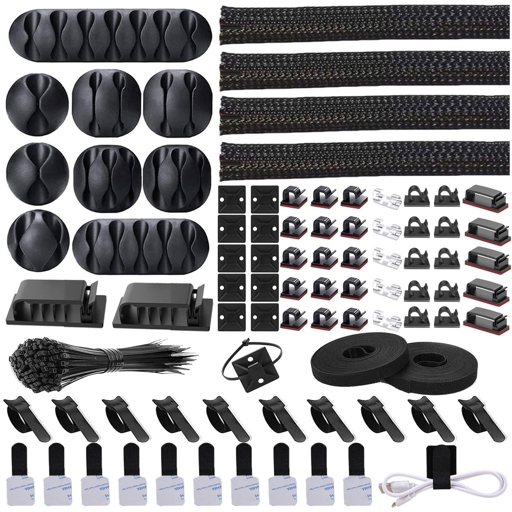 Cord Management Organizer Kit 4 Cable Sleeve split 192PCS Cable Management