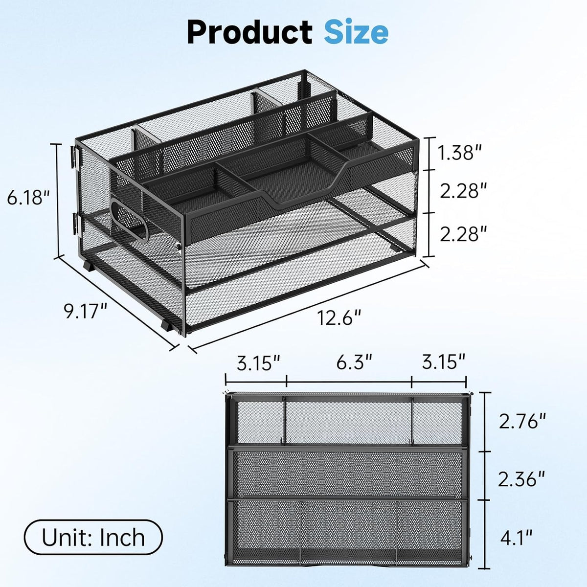 DALTACK 3 Tier Desk Organizer with Pen Holders and Paper Trays, Black