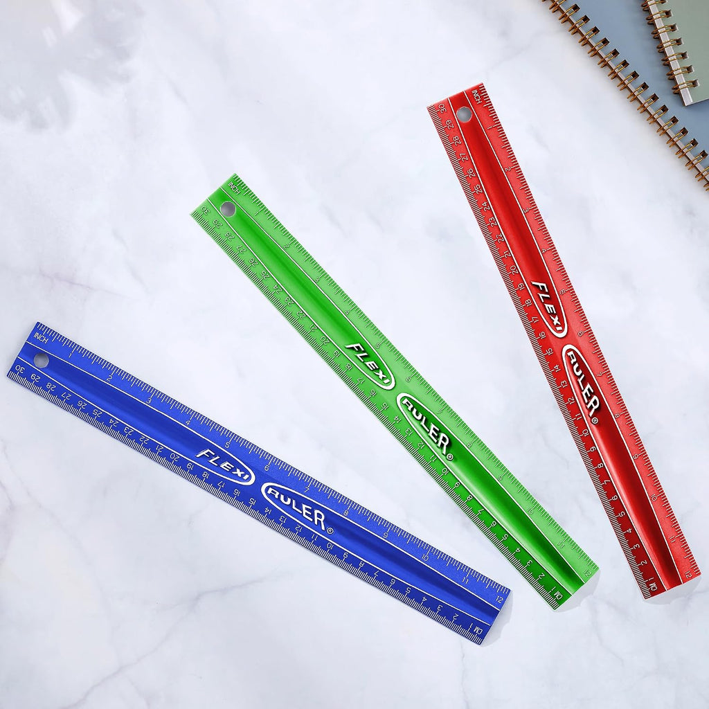 It's Academic Flexi Rulers, 12-inch Flexible Non-Breakable Ruler, 12-Pack, Assorted