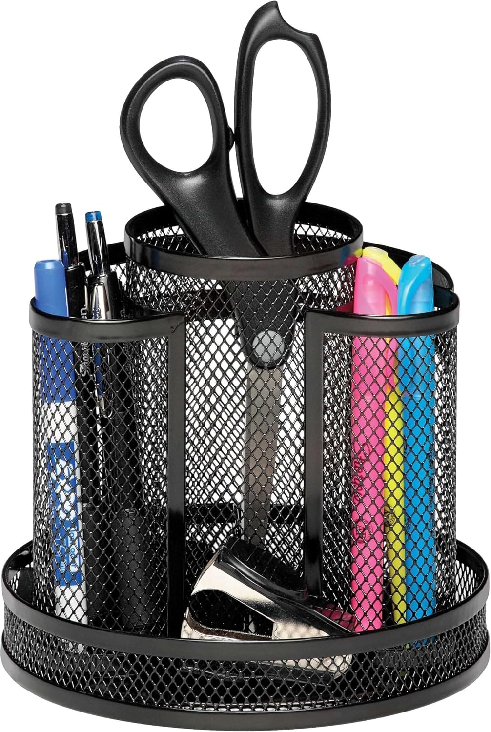 Rolodex Desk Organizer, Rotating Office Supply Caddy, Mesh Black (6.5" x 6.5" x 6.25") - Spinning Pencil Holder, Teacher Essentials