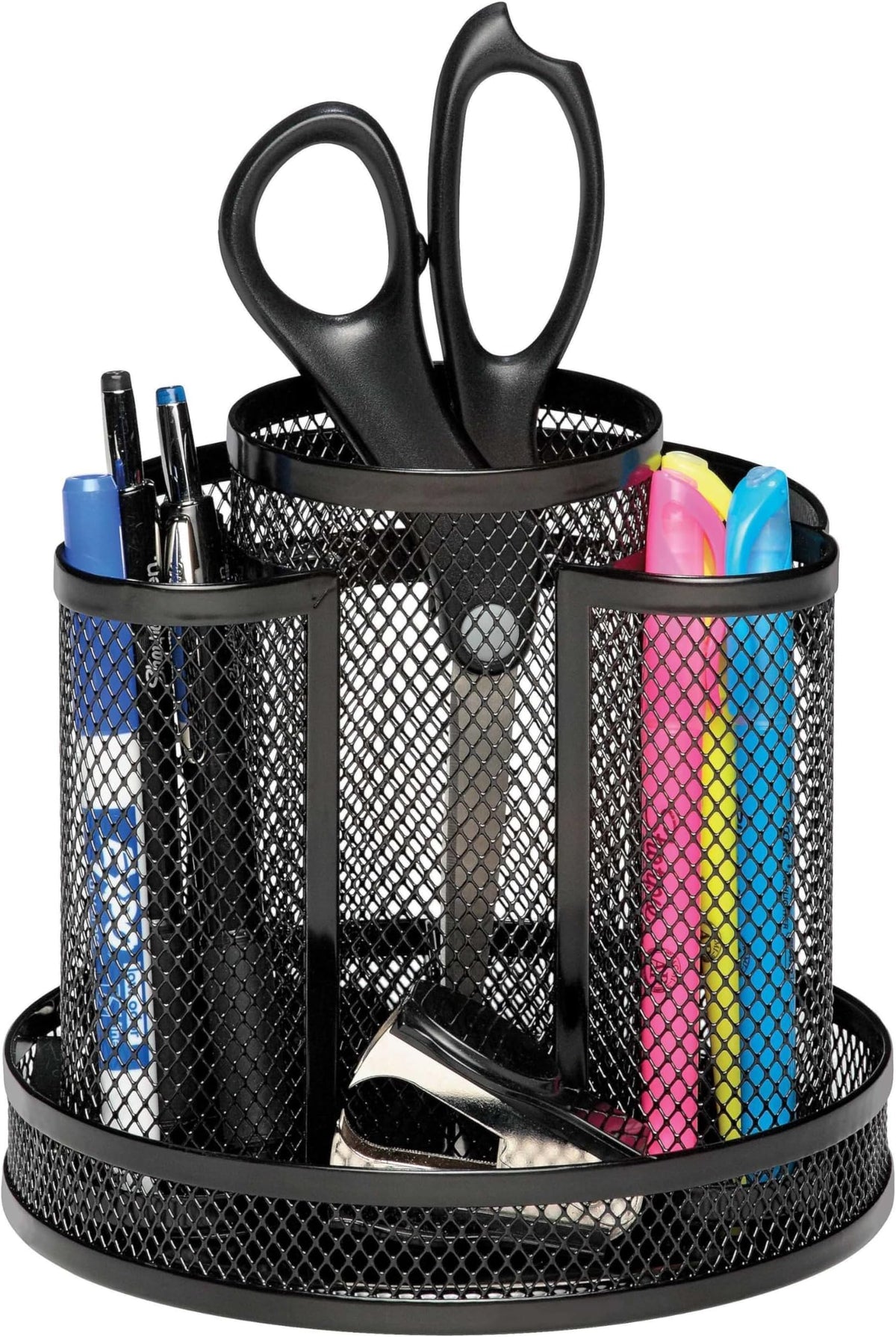 Rolodex Desk Organizer, Rotating Office Supply Caddy, Mesh Black (6.5" x 6.5" x 6.25") - Spinning Pencil Holder, Teacher Essentials