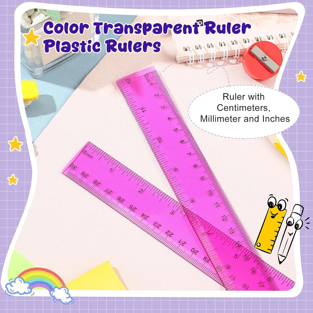 EBOOT 2 Pack Plastic Ruler Straight Clear Measuring Tool, Purple, 12 Inch
