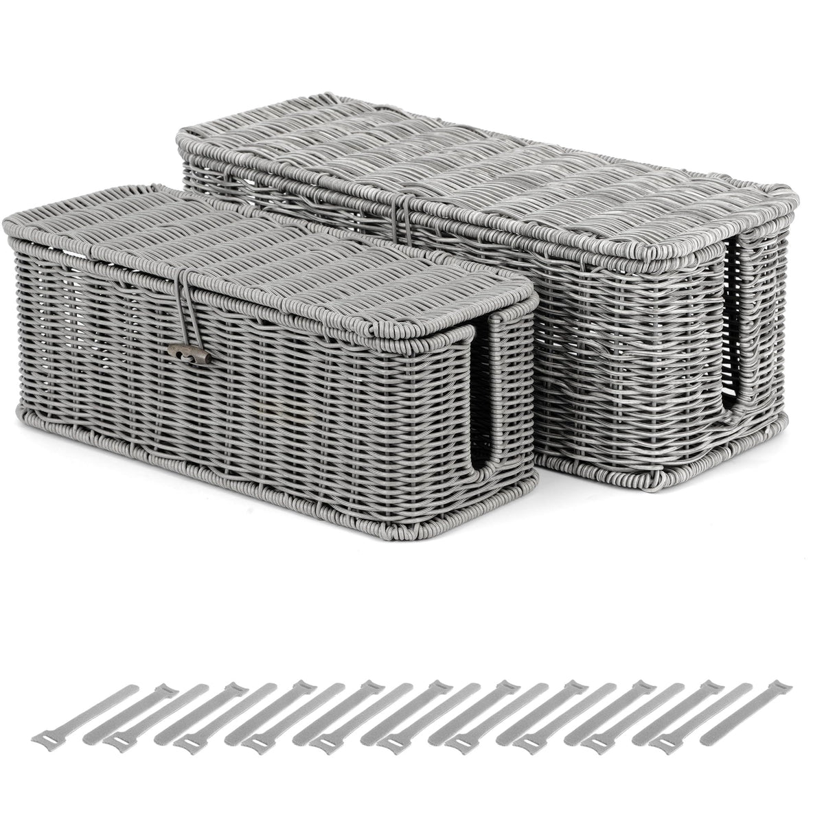 Cable Management Box, Cord Organizer with Lid & Cable Ties - Brown, L