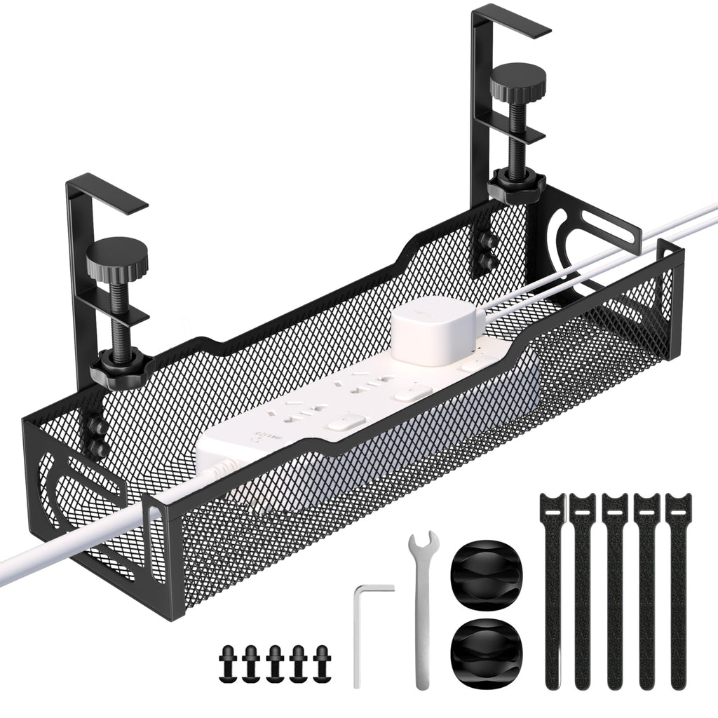 Under Desk Cable Management Tray, No Drill Mesh Cable Tray Cord Organizer