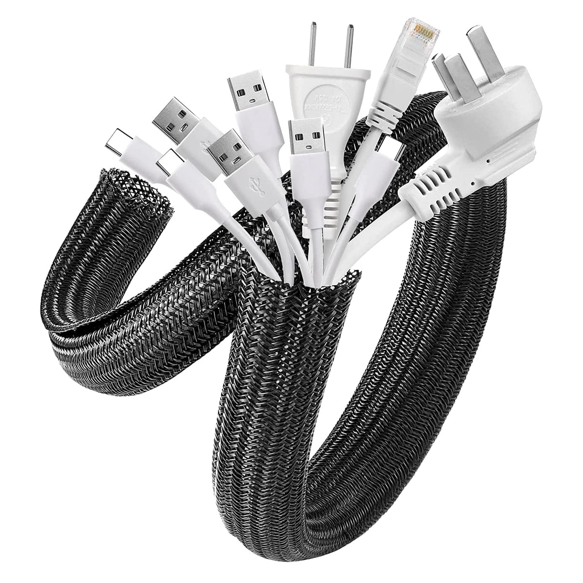 AGPTEK White Cable Management Sleeve, 2 Pack 5ft - 1.2 inch Cord Hider