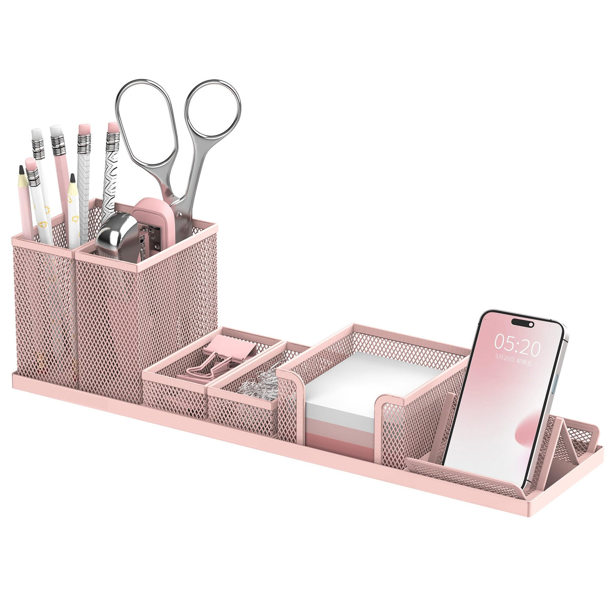 Pen Holder for Desk, 6-Piece Mesh Desk Organizer with Phone Holder, Black