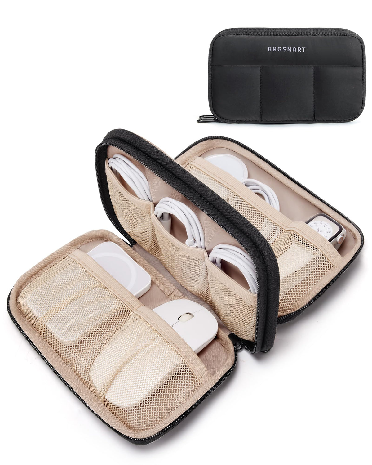 BAGSMART Electronics Organizer Travel Case for Cords Chargers Phones, Pink