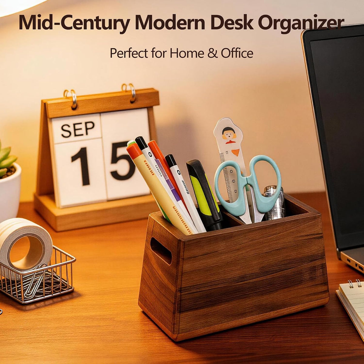 Solid Black Walnut Dual Slot wood Pen Holder for Desk