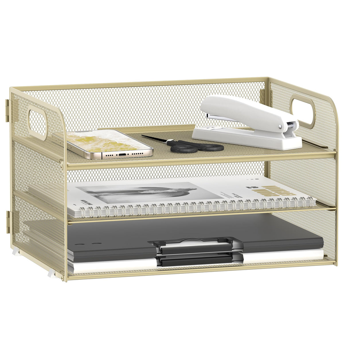 DALTACK 3 Tier Desk Organizer with Pen Holders and Paper Trays, Black