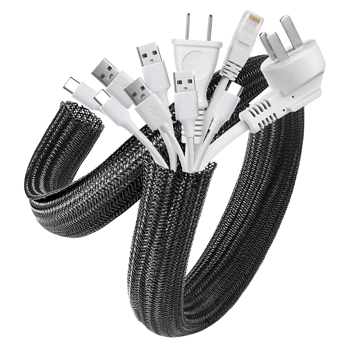 AGPTEK White Cable Management Sleeve, 2 Pack 5ft - 1.2 inch Cord Hider