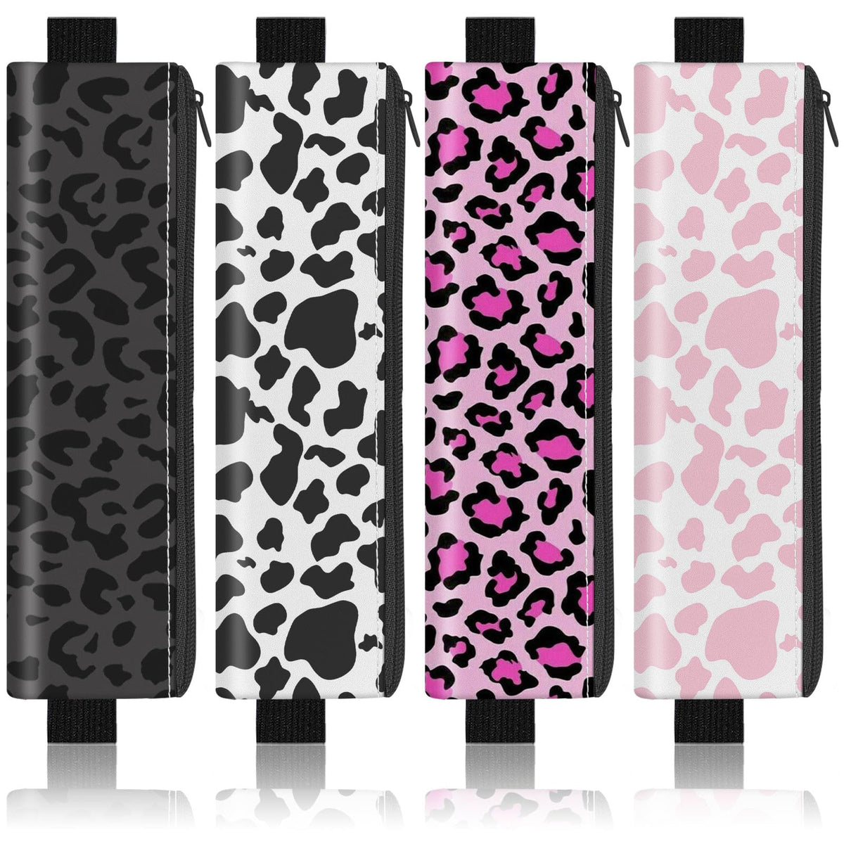 4 Pack Elastic Pen Holder for Notebook, Prints Pen Pouch with Elastic Band and Zipper, Leather Pen Holder for Planners, Journals, Book (Flower)