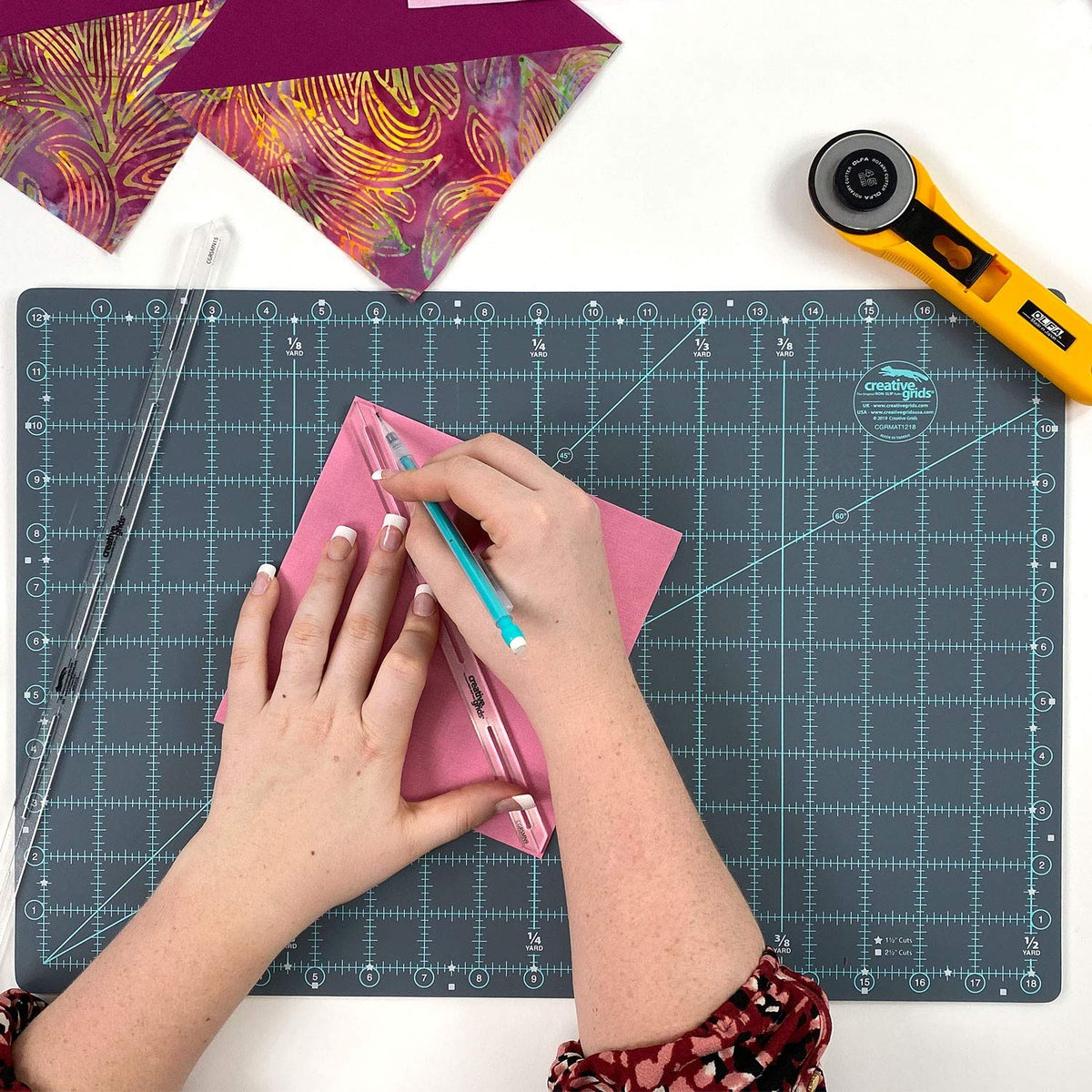 Creative Grids 9in Seam Guide Tool and Quilt Ruler – CGRSMN9 – Made in USA, Non-Slip Grip Acrylic Quilting, Sewing, Crafting, Patchwork Ruler for Marking, Measuring & Cutting Fabric