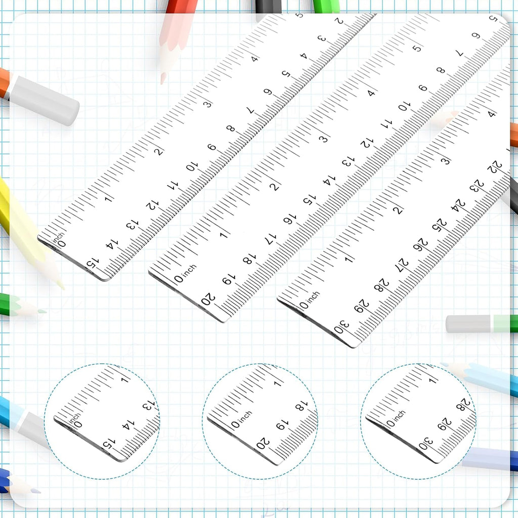 3 Pack 6 Inch 8 Inch 12 Inch Ruler Set Plastic Straight Ruler Transparent Measuring Tool Acrylic Clear Ruler for School Office Student