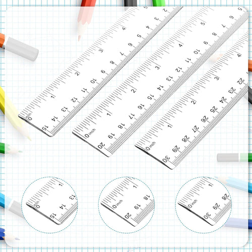 3 Pack 6 Inch 8 Inch 12 Inch Ruler Set Plastic Straight Ruler Transparent Measuring Tool Acrylic Clear Ruler for School Office Student