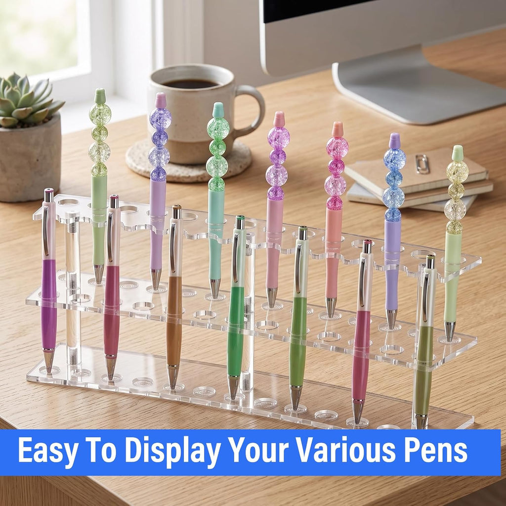 Zourane Acrylic Pen Display Stand, 2-Tier 27 Slots 1.5cm Wide Pen Holder