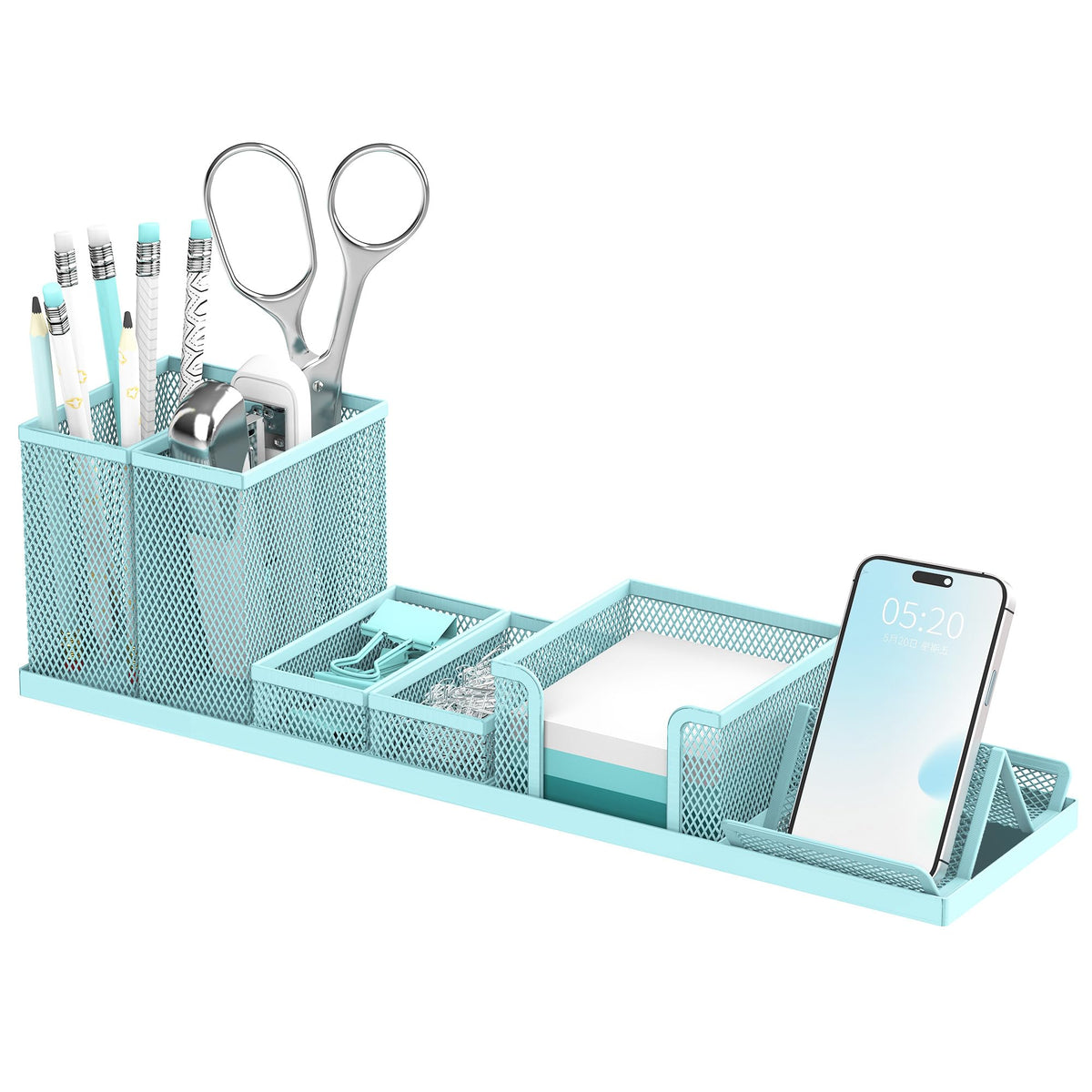 Pen Holder for Desk, 6-Piece Mesh Desk Organizer with Phone Holder, Black