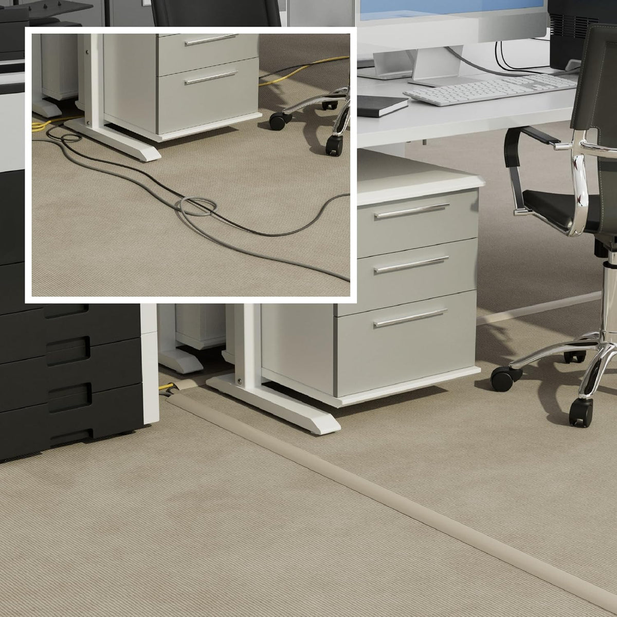 D-Line 6ft Floor Cord Cover, Cable Protector, Hide Extension Cords, Protect Cords, Prevent Cable Trips, Heavy Duty Cord Hider - Cable Cavity = 0.63" (W) x 0.31" (H) - Beige
