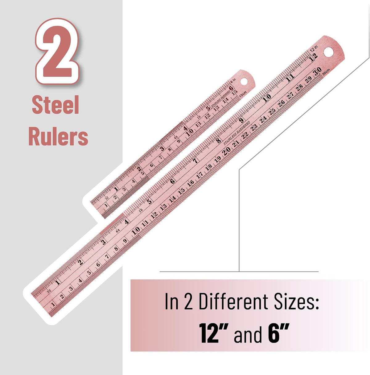 Mr. Pen- Metal Straight Edge Ruler, 2 Pack, 6" and 12", Rose Gold