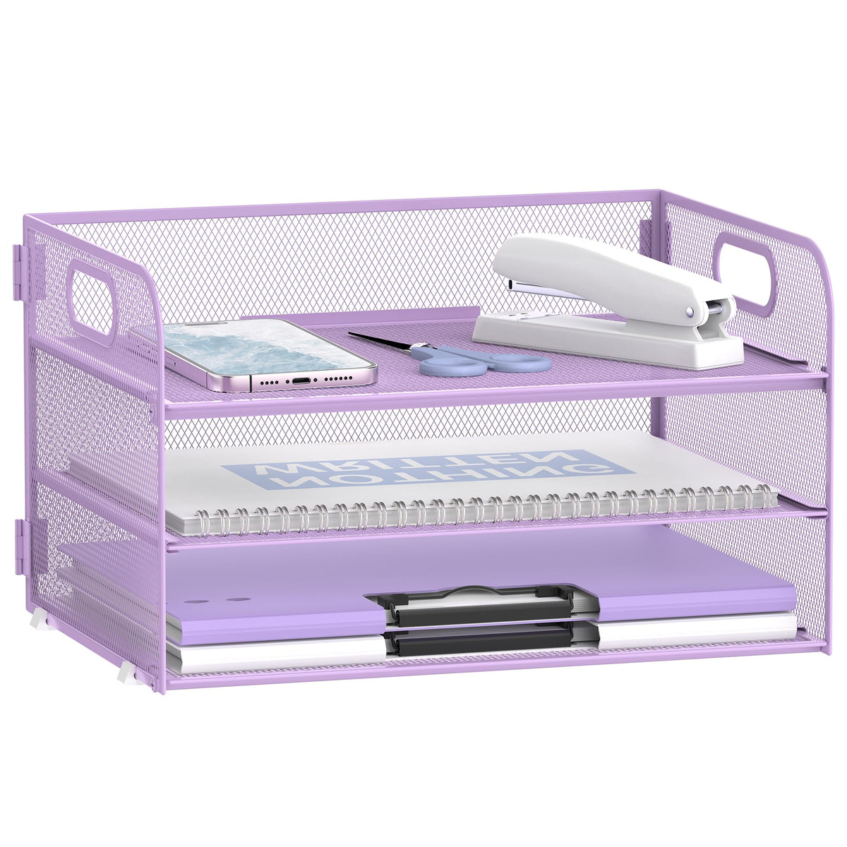 DALTACK 3 Tier Desk Organizer with Pen Holders and Paper Trays, Black