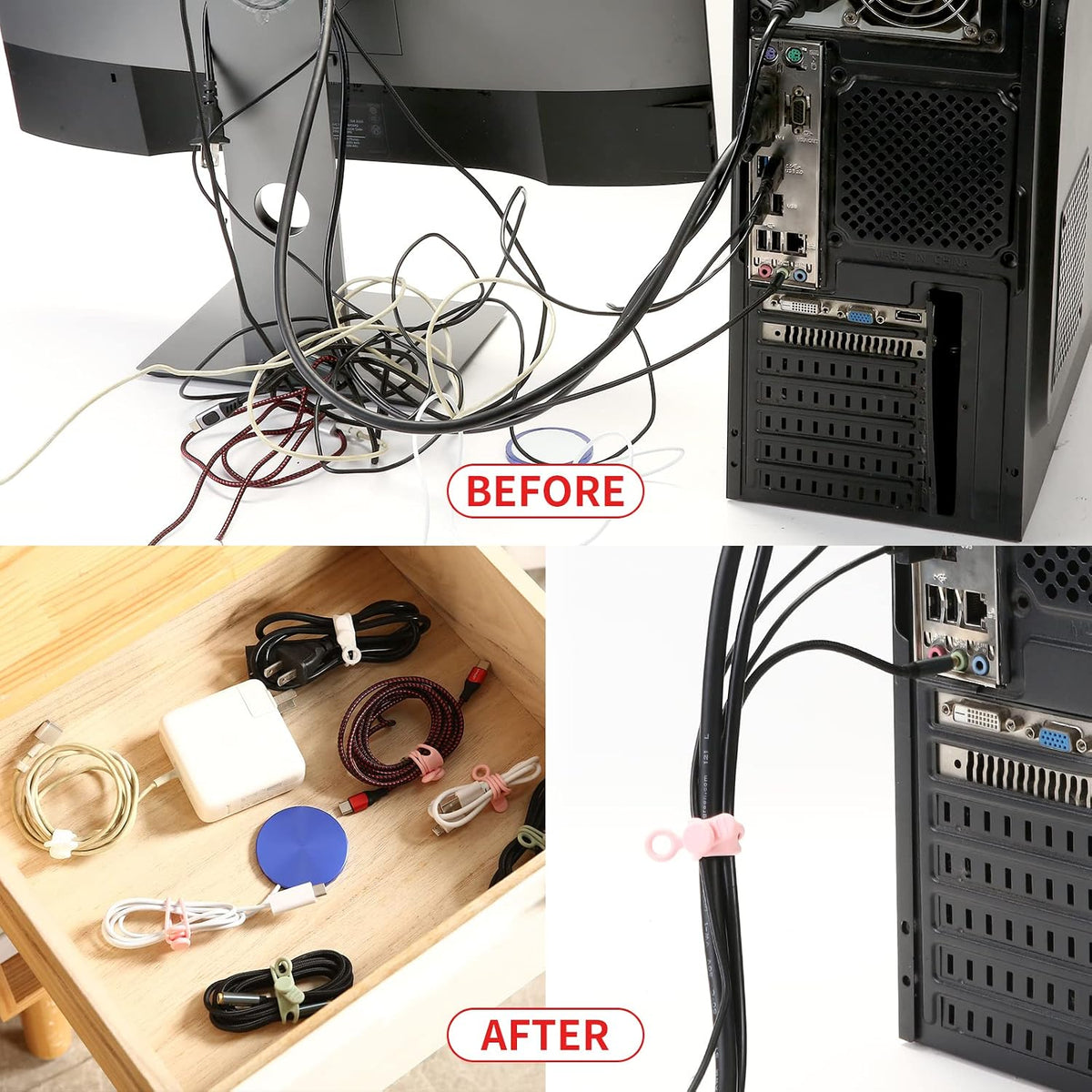 [20Park]UMUST Silicone Cable Ties, Reusable Cable Management Organizer, Cord Tie,Multipurpose Elastic Cord Organizer for Bundling and Fastening Cable Cords Wires(black)