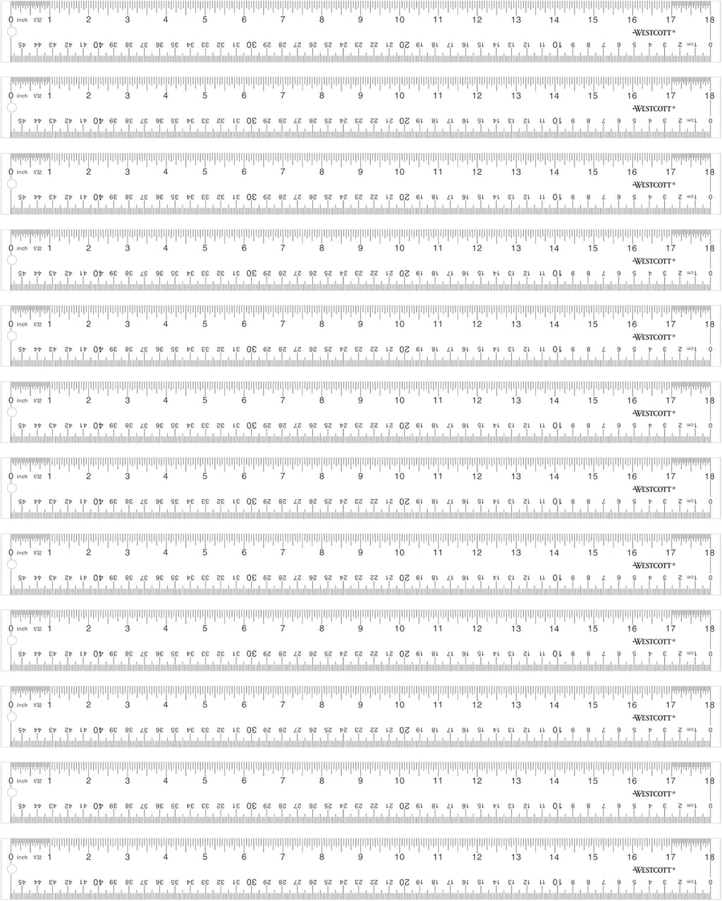 Westcott 18-Inch Acrylic Clear Ruler Set with Raised Beveled Edges, Scratch-Resistant Design, 12-Pack (10564)