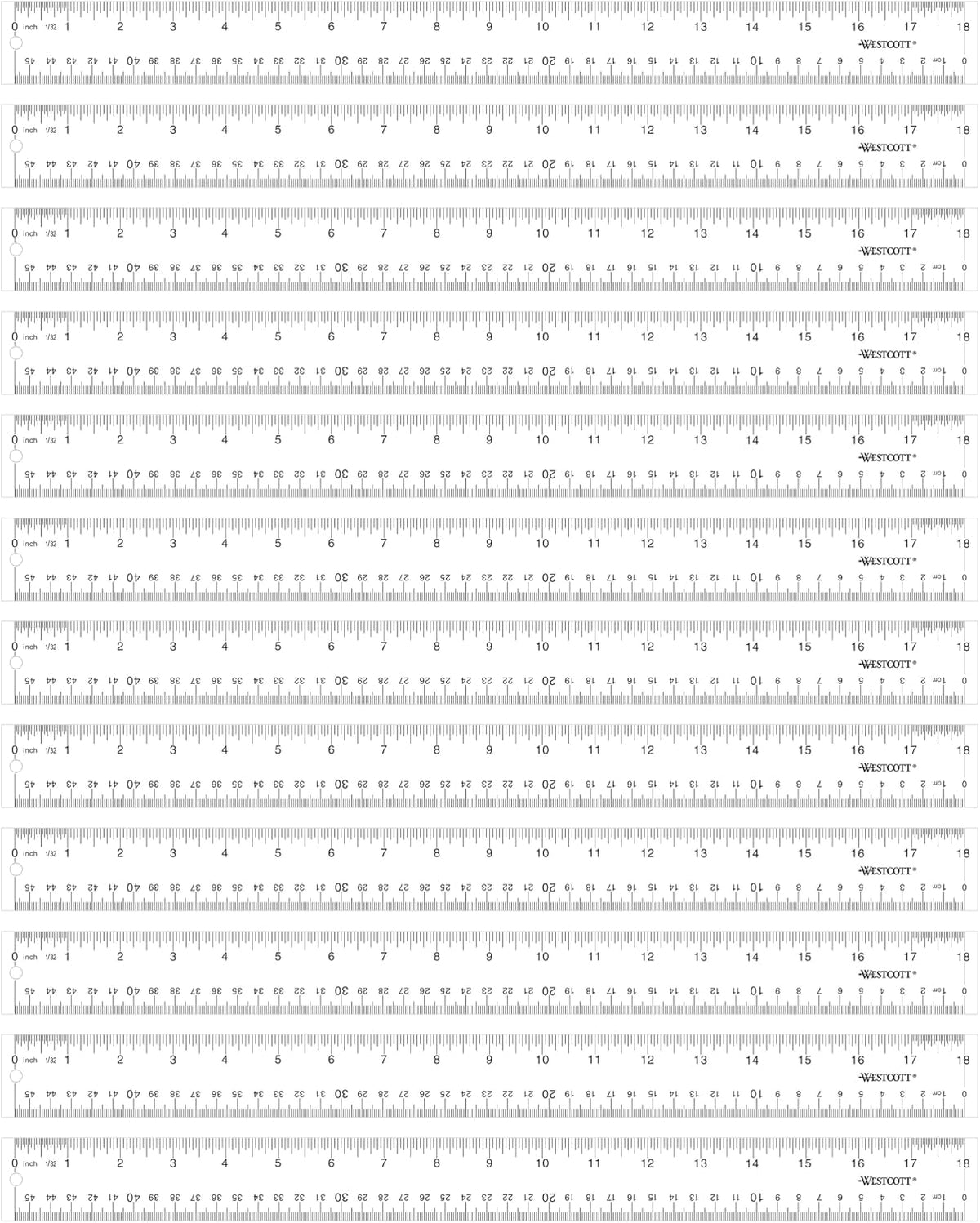 Westcott 18-Inch Acrylic Clear Ruler Set with Raised Beveled Edges, Scratch-Resistant Design, 12-Pack (10564)