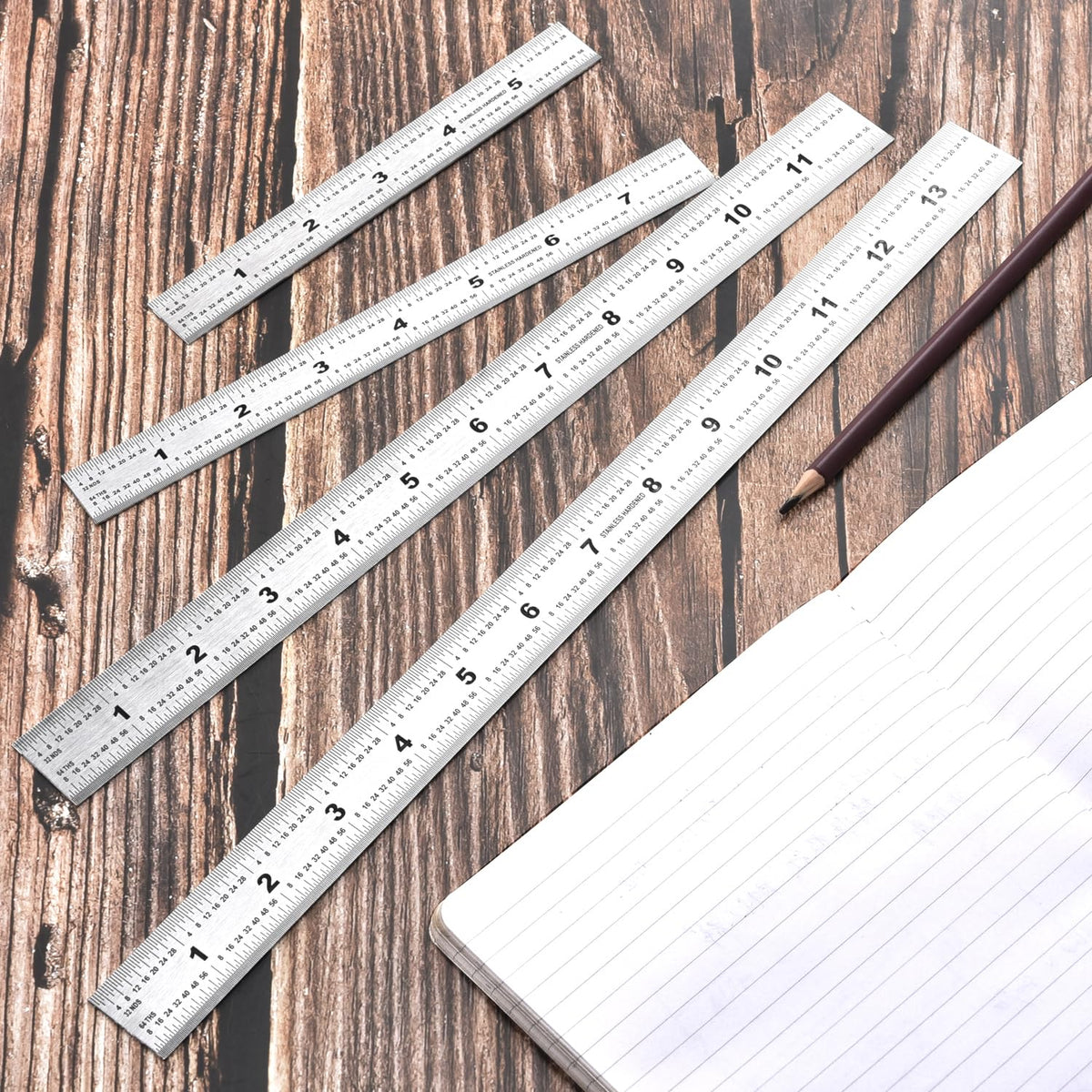 6 Inch Machinist Ruler, 4-Pack Stainless Steel Precision Scale Ruler with Inch/Metric Etched Markings, Dual Side Measuring Rule for Engineers, Drafting, Woodworking