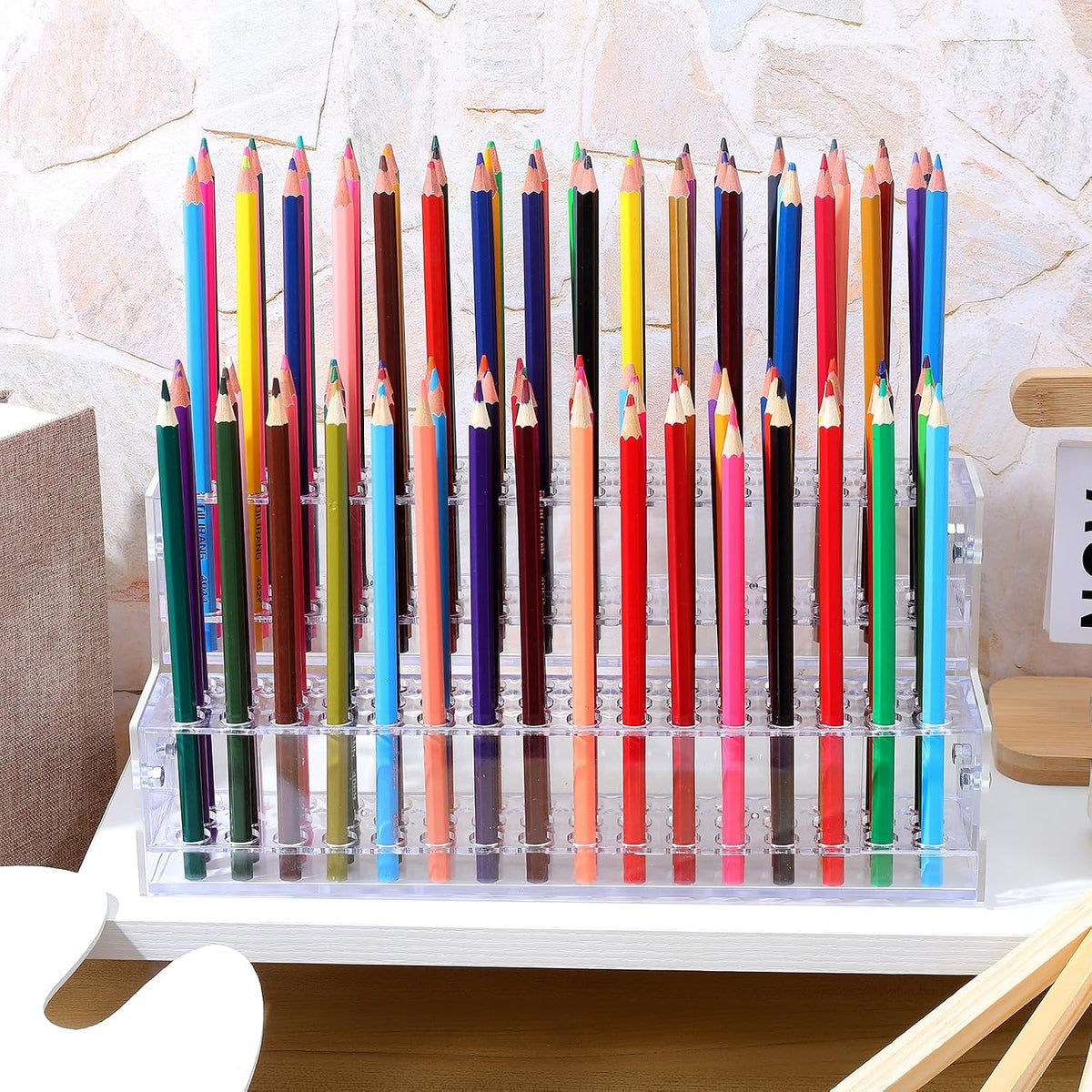 Cabilock Acrylic Pen Display Holder, 96 Slots Beadable Pens Display Stand, Pencil Art Brush Rack Organizer for Home Office School Desk