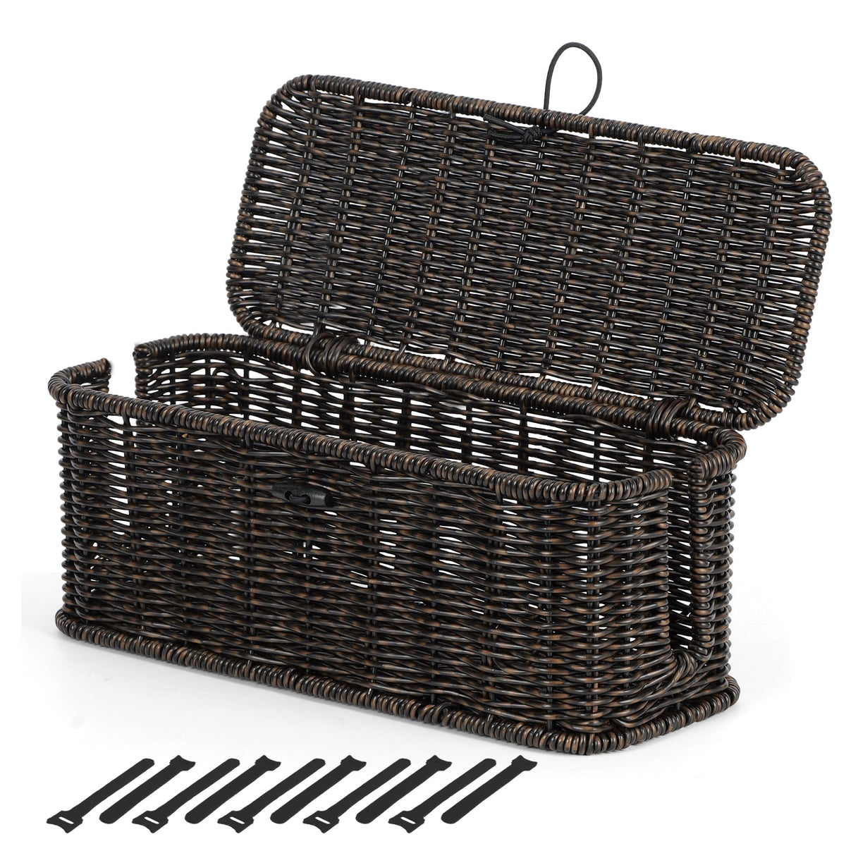 Cable Management Box, Cord Organizer with Lid & Cable Ties - Brown, L