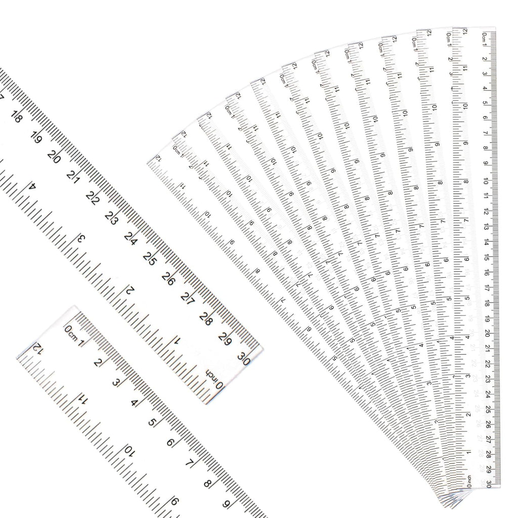 30PCS Clear Ruler Plastic Rulers 12 Inch, with Inches and Metric for School Classroom, Home, or Office (Clear)