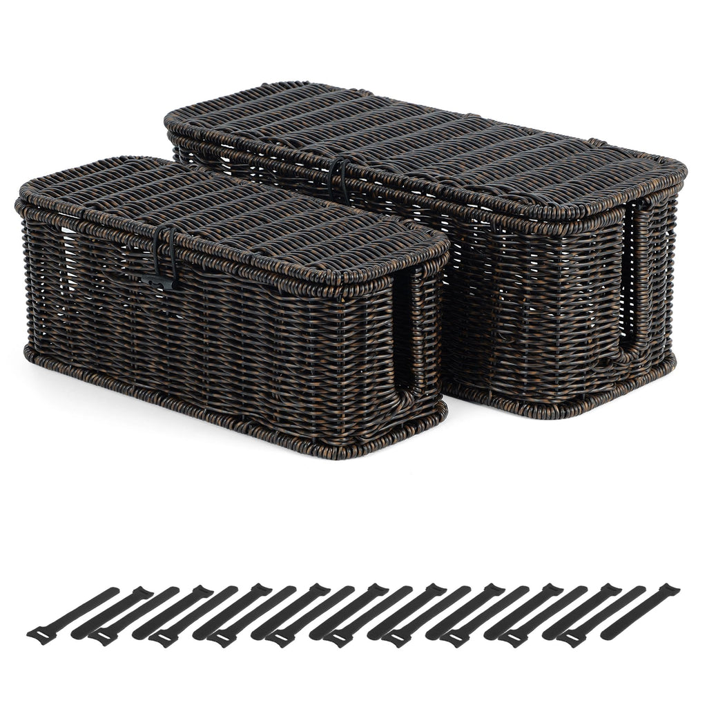 Cable Management Box, Cord Organizer with Lid & Cable Ties - Brown, L