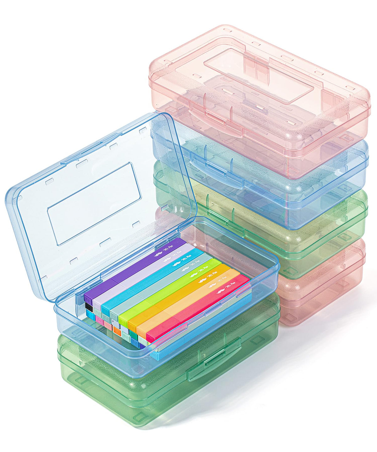 Mr. Pen- Plastic Pencil Case Box, 2 Pack, Large Crayon Marker Pen Organizer
