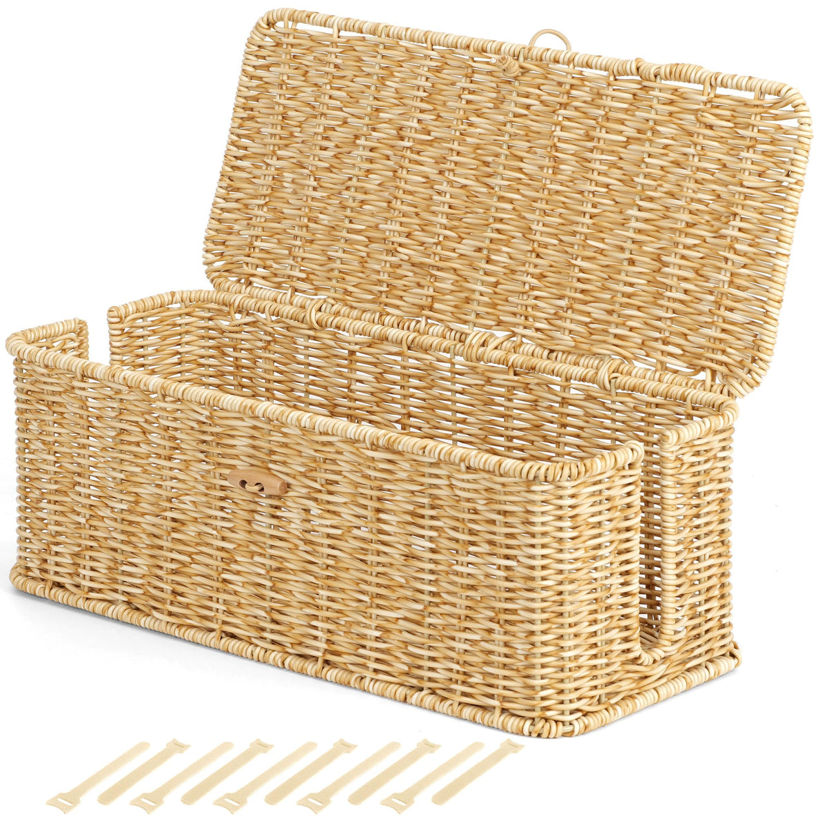 Cable Management Box, Cord Organizer with Lid & Cable Ties - Brown, L