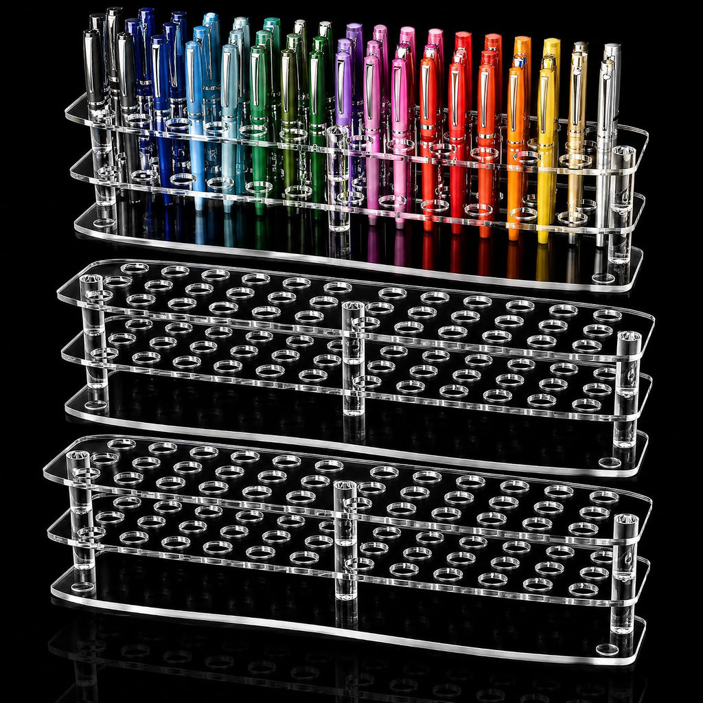 3 Pack Acrylic Pen Holder, 36-Slot Clear Pencil Display Stand, Eyebrow Pen Stands, Makeup Brush Rack Organizer, Art Brush Desk Stand Organizer for Home, Store, School Office Supplies