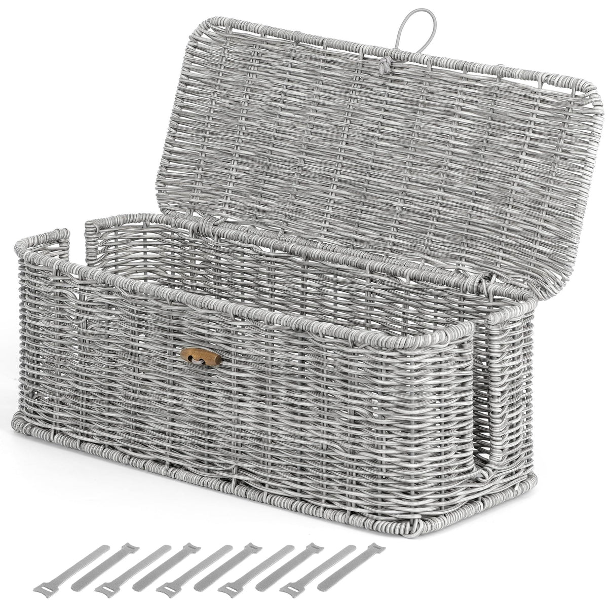 Cable Management Box, Cord Organizer with Lid & Cable Ties - Brown, L