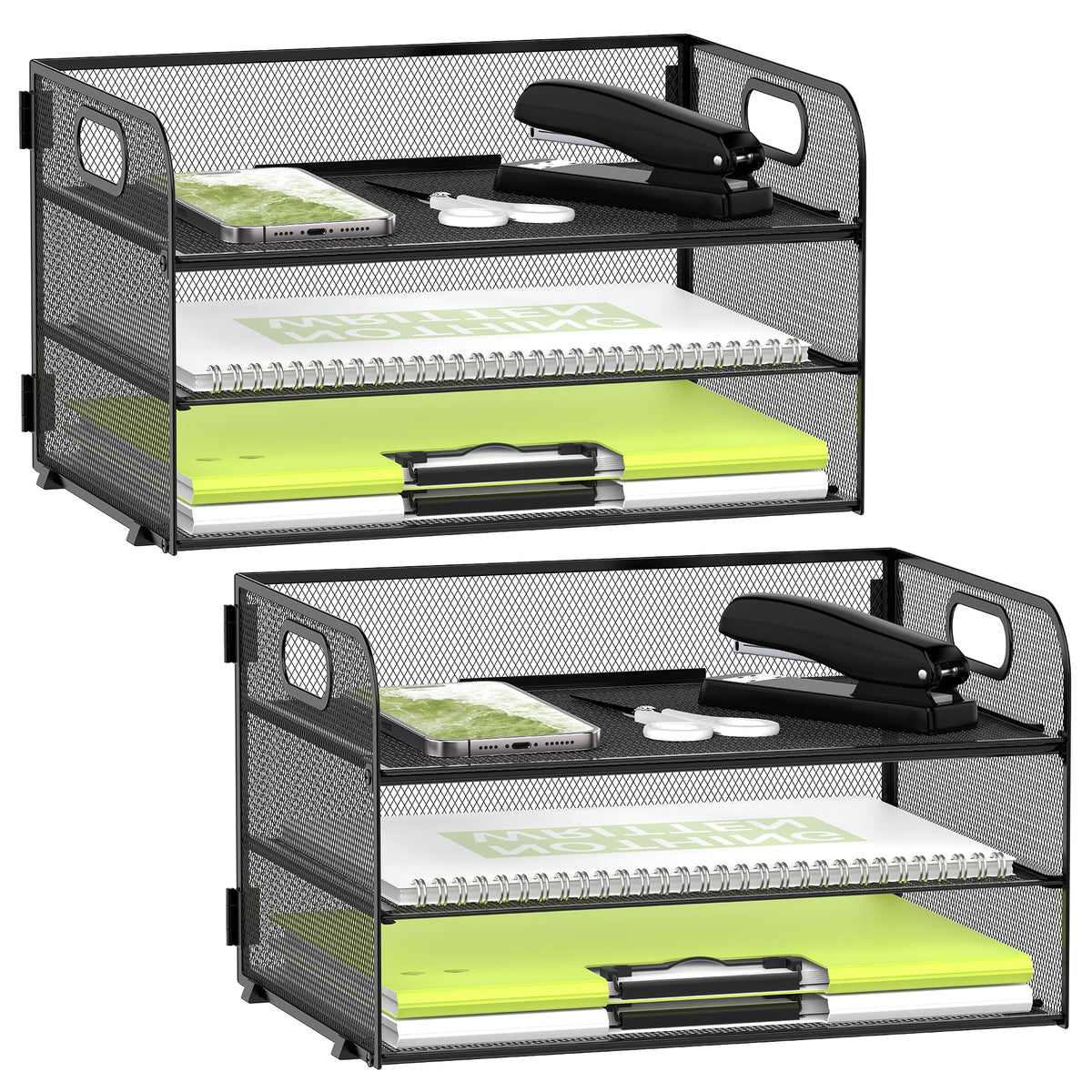 DALTACK 3 Tier Desk Organizer with Pen Holders and Paper Trays, Black